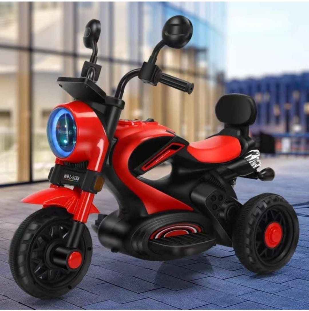 Maababy Super Harley Kids' Battery-Operated Bike - Forward/Backward Control, Variable Speed Pedal, LED Lights, Music, USB/Aux Port - BIS Certified, Comfort Seat, Playtime - Ages 1-5 Years RED