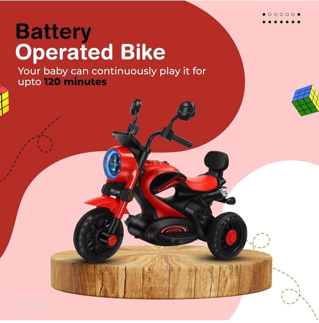 Maababy Super Harley Kids' Battery-Operated Bike - Forward/Backward Control, Variable Speed Pedal, LED Lights, Music, USB/Aux Port - BIS Certified, Comfort Seat, Playtime - Ages 1-5 Years RED