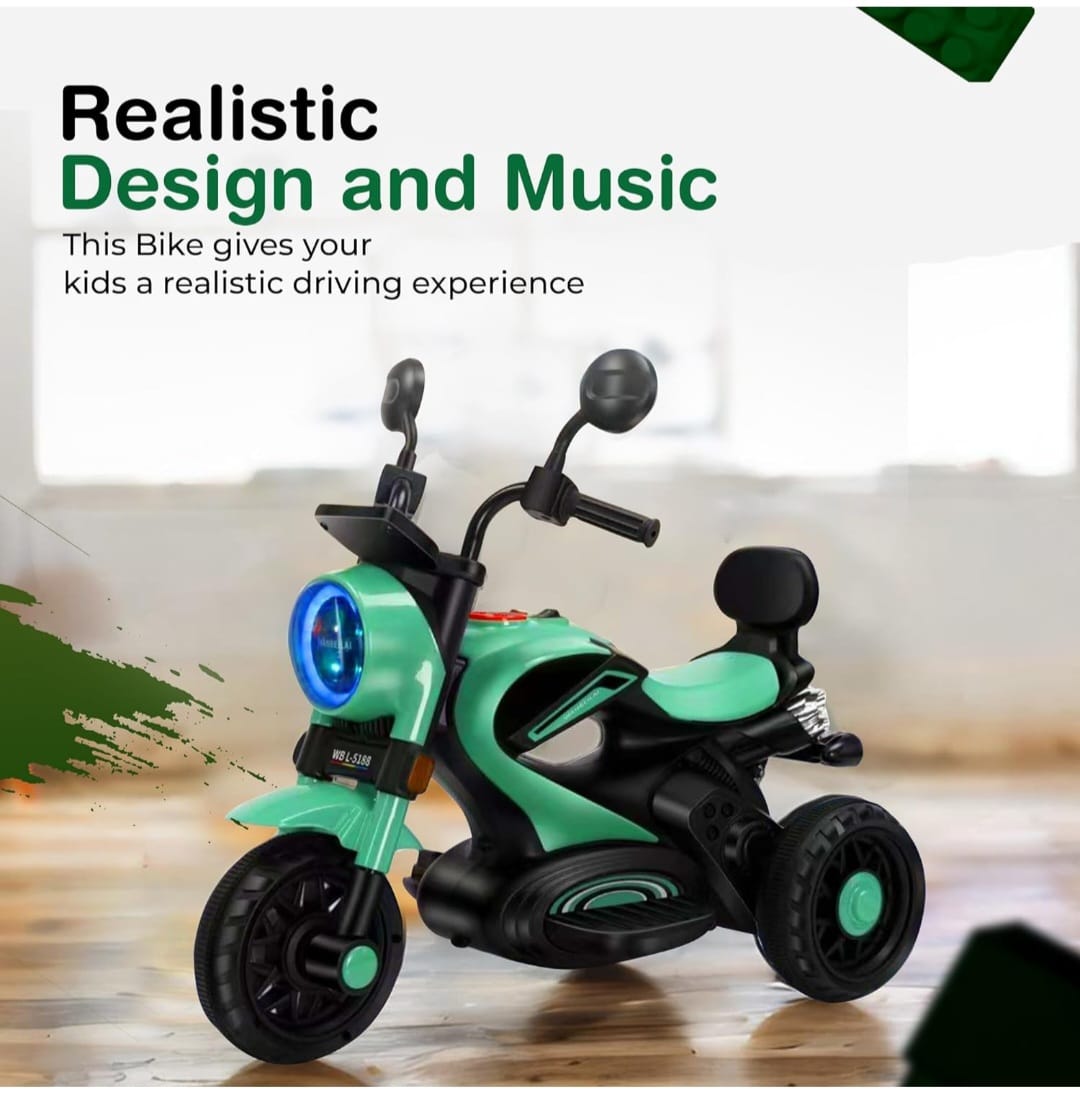 Maababy Super Harley Kids' Battery-Operated Bike, LED Lights, Music, USB- Ages 1-5 Years
