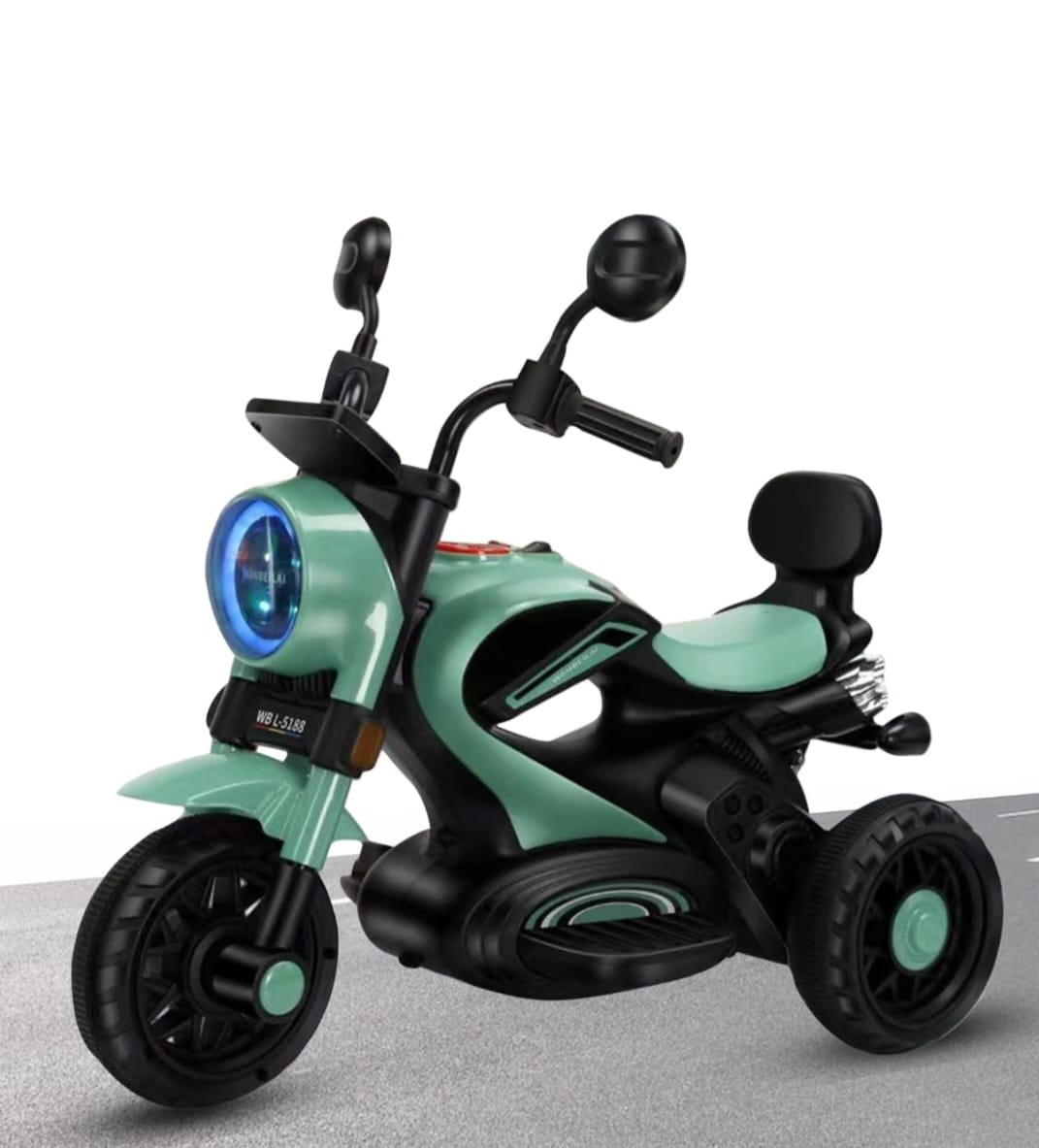 Maababy Super Harley Kids' Battery-Operated Bike, LED Lights, Music, USB- Ages 1-5 Years