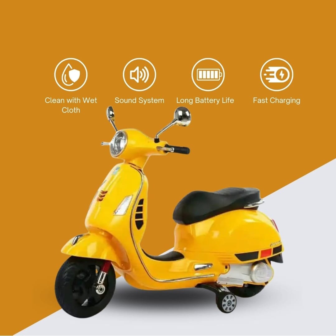 Maababy Vespa 12v Battery Opreted scooter, 1 to 8 Years Kids Scooty, yello