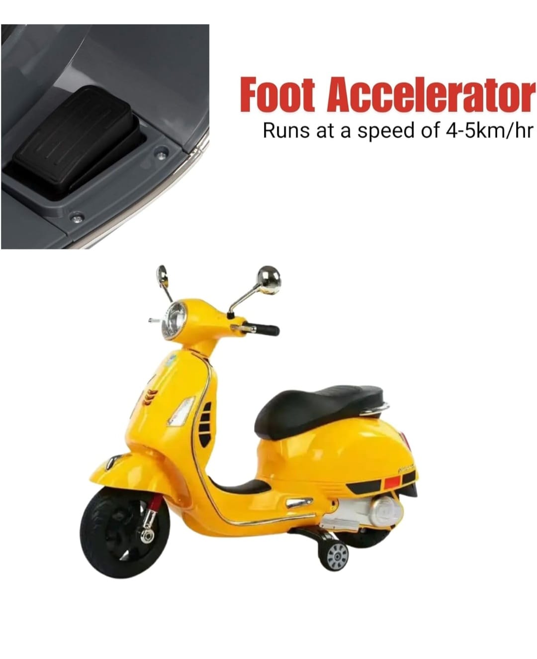 Maababy Vespa 12v Battery Opreted scooter, 1 to 8 Years Kids Scooty, yello
