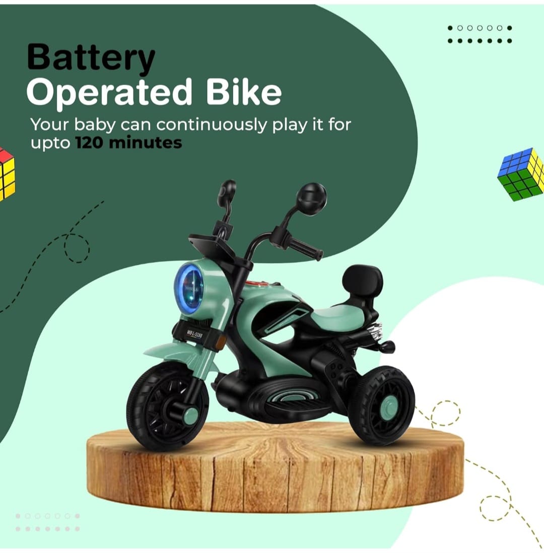 Maababy Super Harley Kids' Battery-Operated Bike, LED Lights, Music, USB- Ages 1-5 Years