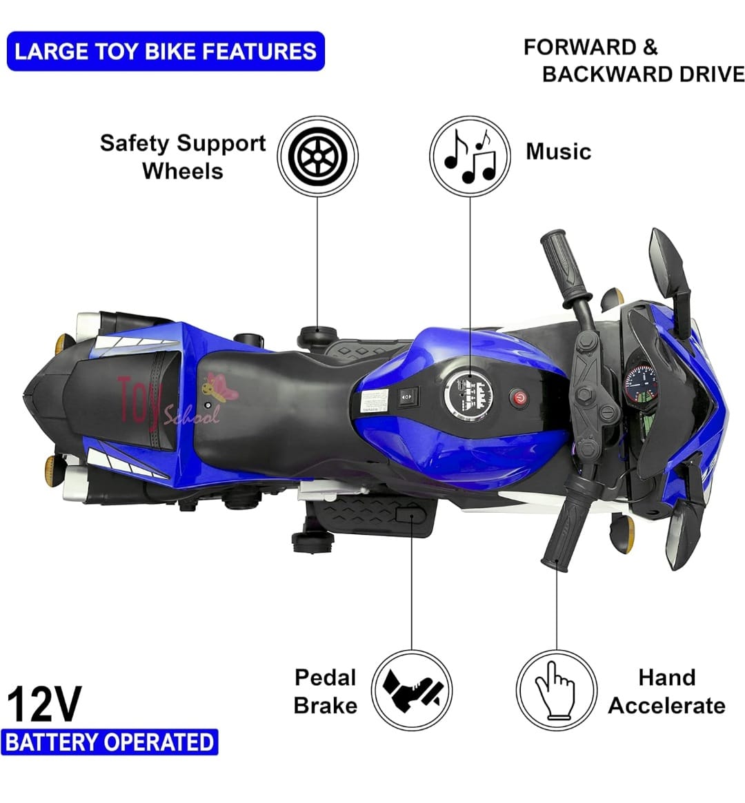 Maababy R3 Battery Operated Bike for Kids Ride on Toy Kids Bike with Bluetooth Music & Light Electric Battery Kids Bike, BLUE
