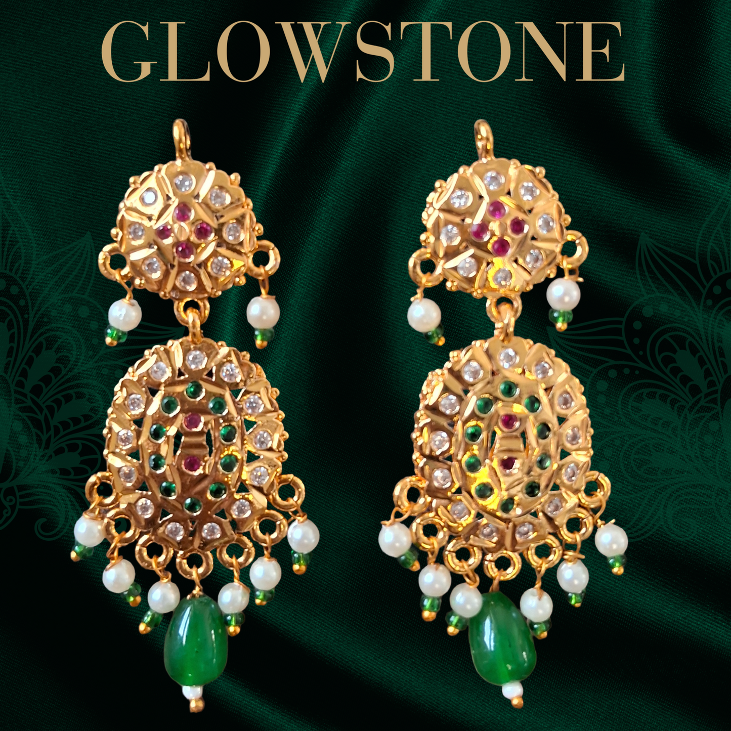 Glowstone Rajputi Pearl Choker Set with Kundan Work & Green Beads