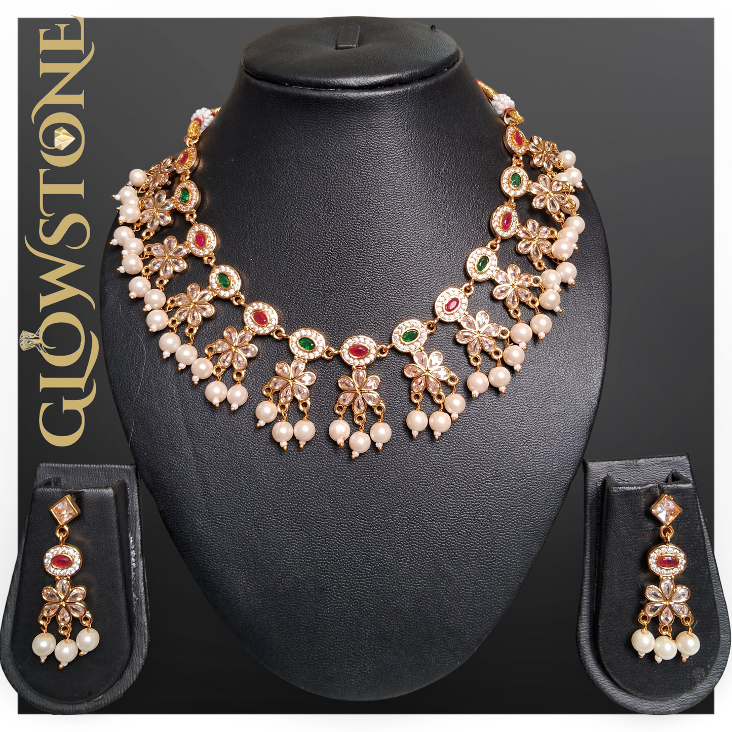 Glowstone - Stone Studded Necklace Premium Gold-Plated Pearl Jewelery