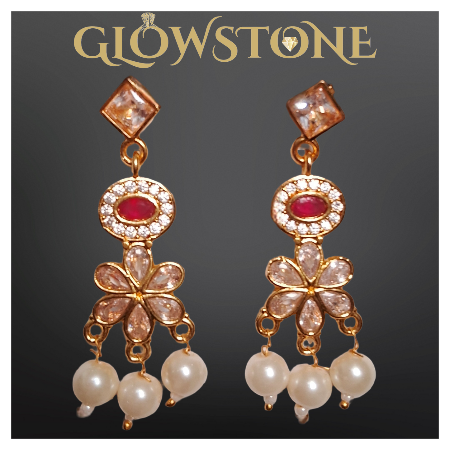 Glowstone - Stone Studded Necklace Premium Gold-Plated Pearl Jewelery