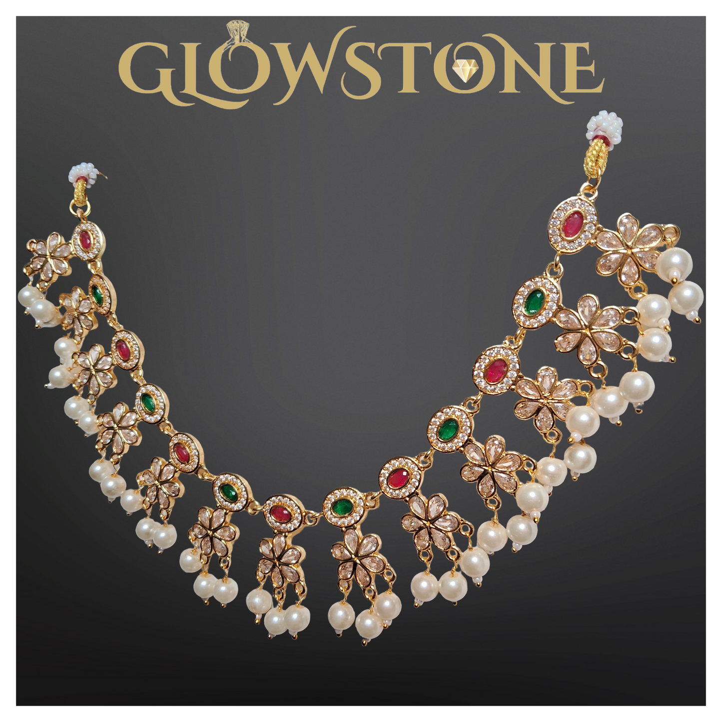 Glowstone - Stone Studded Necklace Premium Gold-Plated Pearl Jewelery