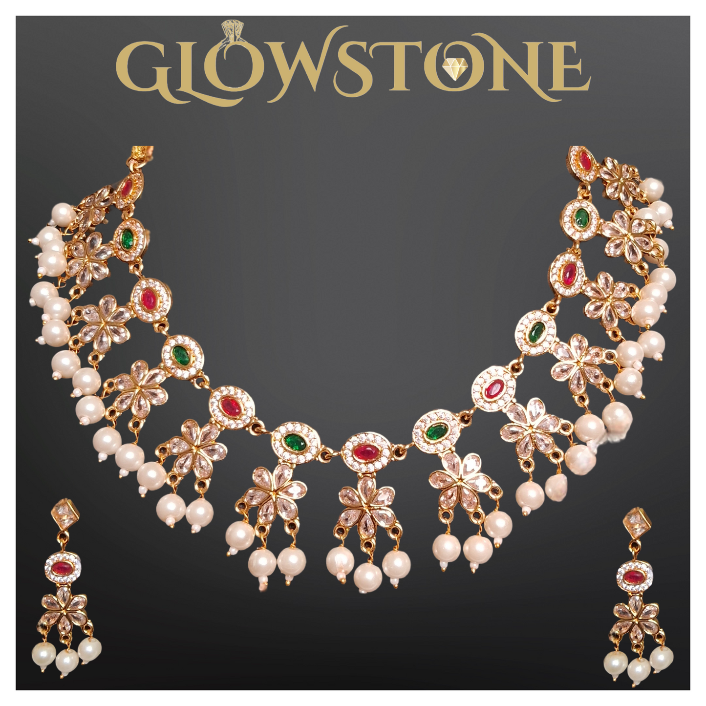 Glowstone - Stone Studded Necklace Premium Gold-Plated Pearl Jewelery