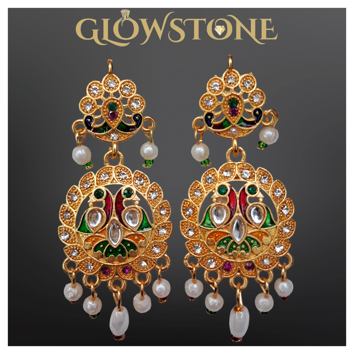 Glowstone Royal Rajputi Long Set with Pearl Beads & Kundan Necklace Set