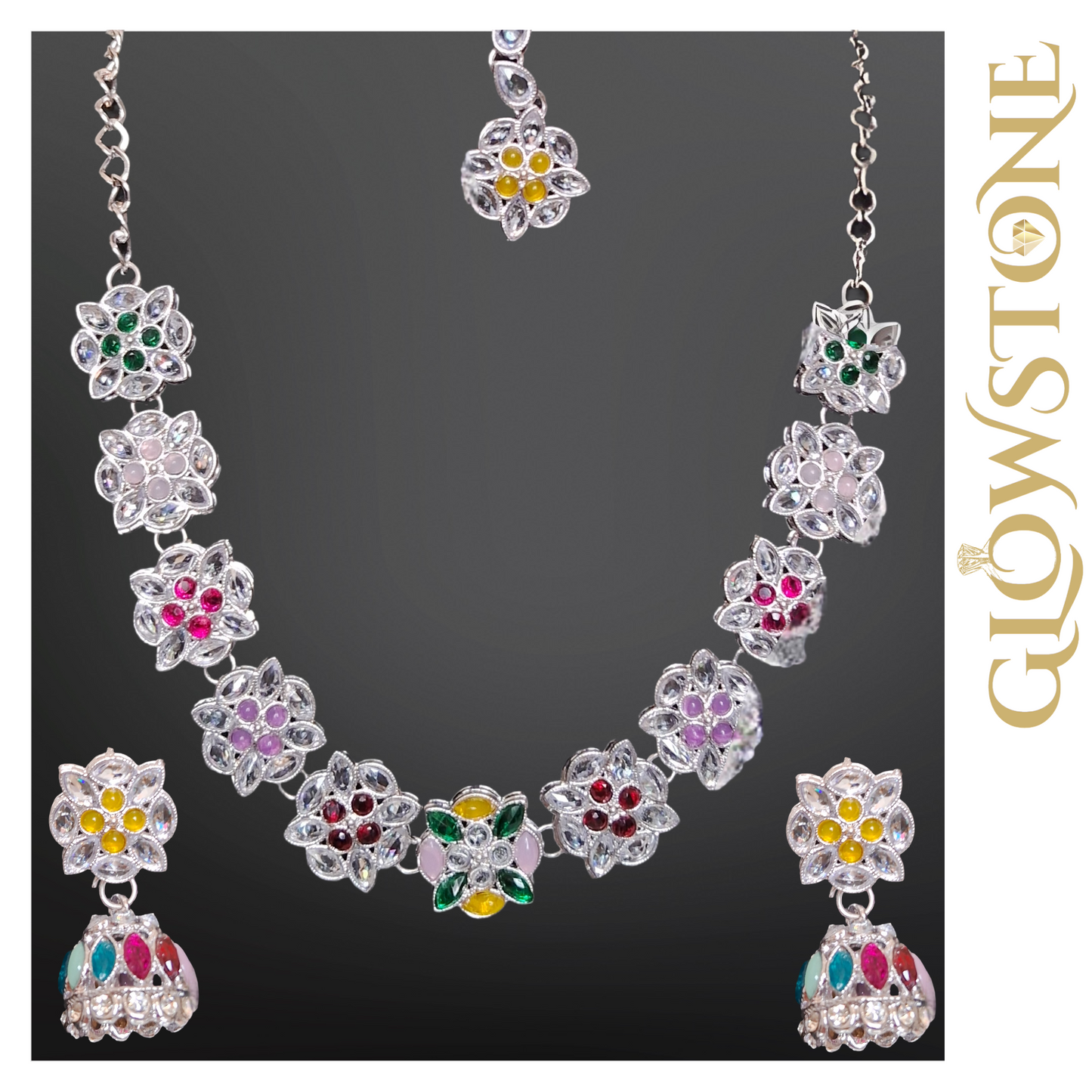 Glowstone Multicolor Necklace Set With Mangtika