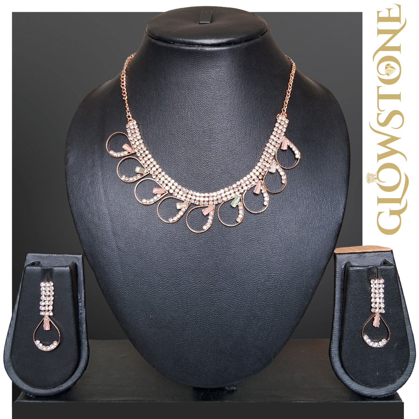 Glowstone Crystal Cascade Loop Necklace Set With Earings