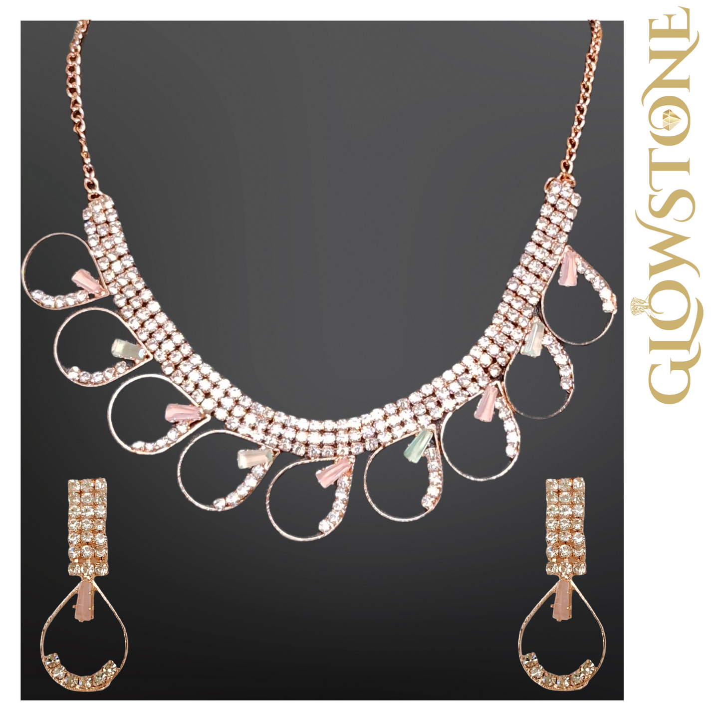 Glowstone Crystal Cascade Loop Necklace Set With Earings