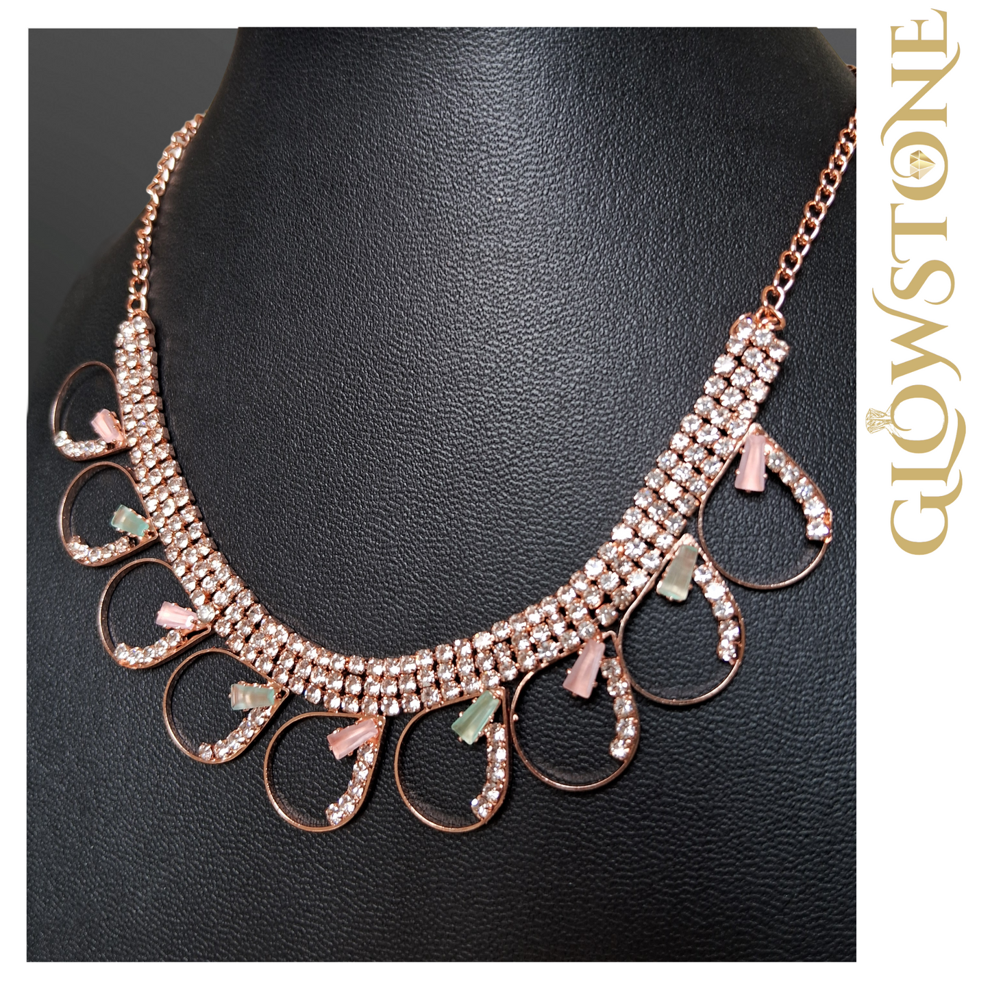 Glowstone Crystal Cascade Loop Necklace Set With Earings