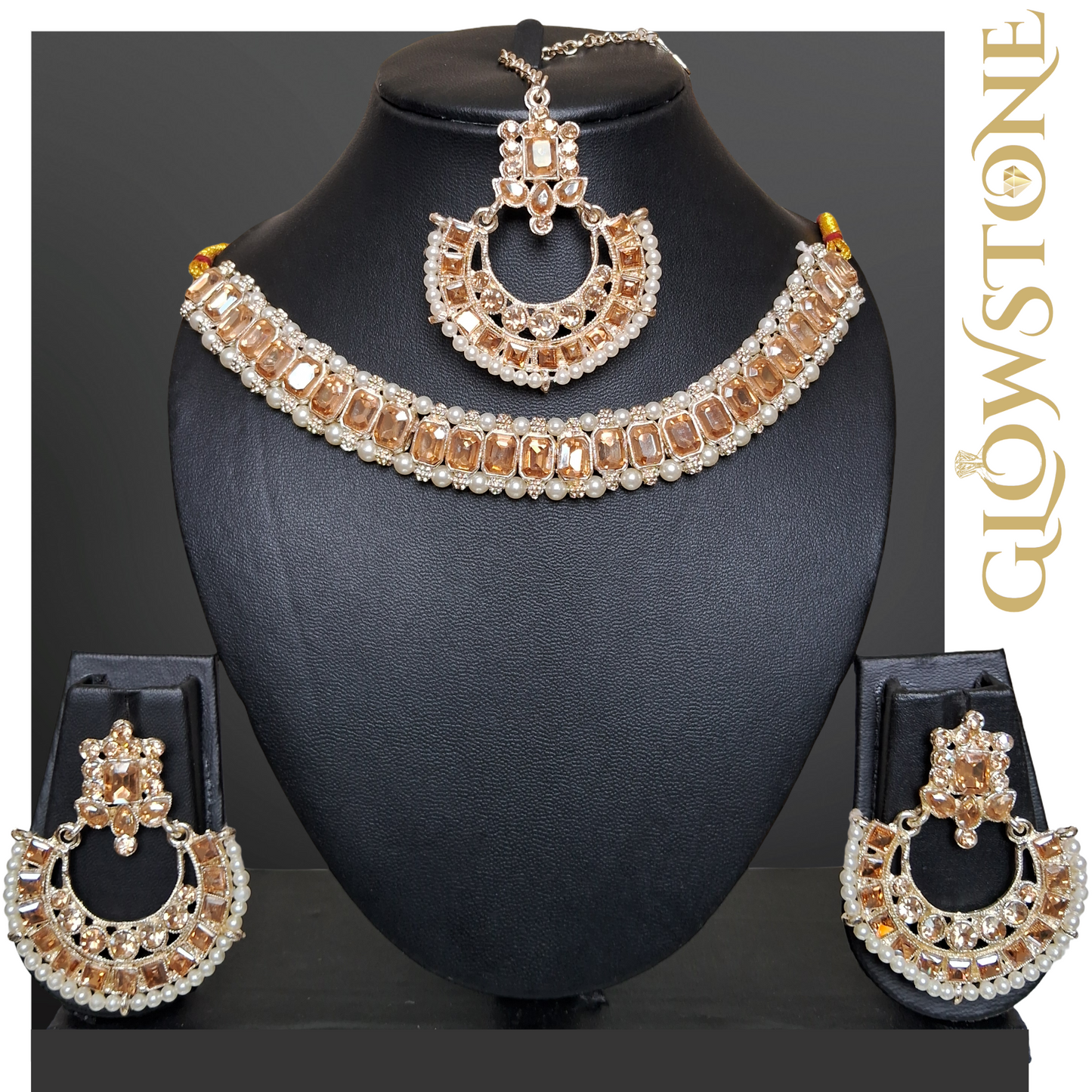 Glowstone Champagne Radiance Kundan Necklace Set