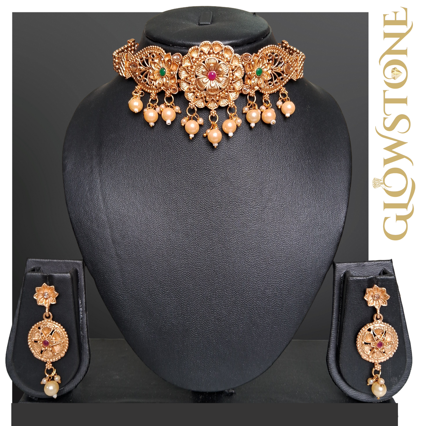 Glowstone Antique Rajwadi Pearl Choker Set