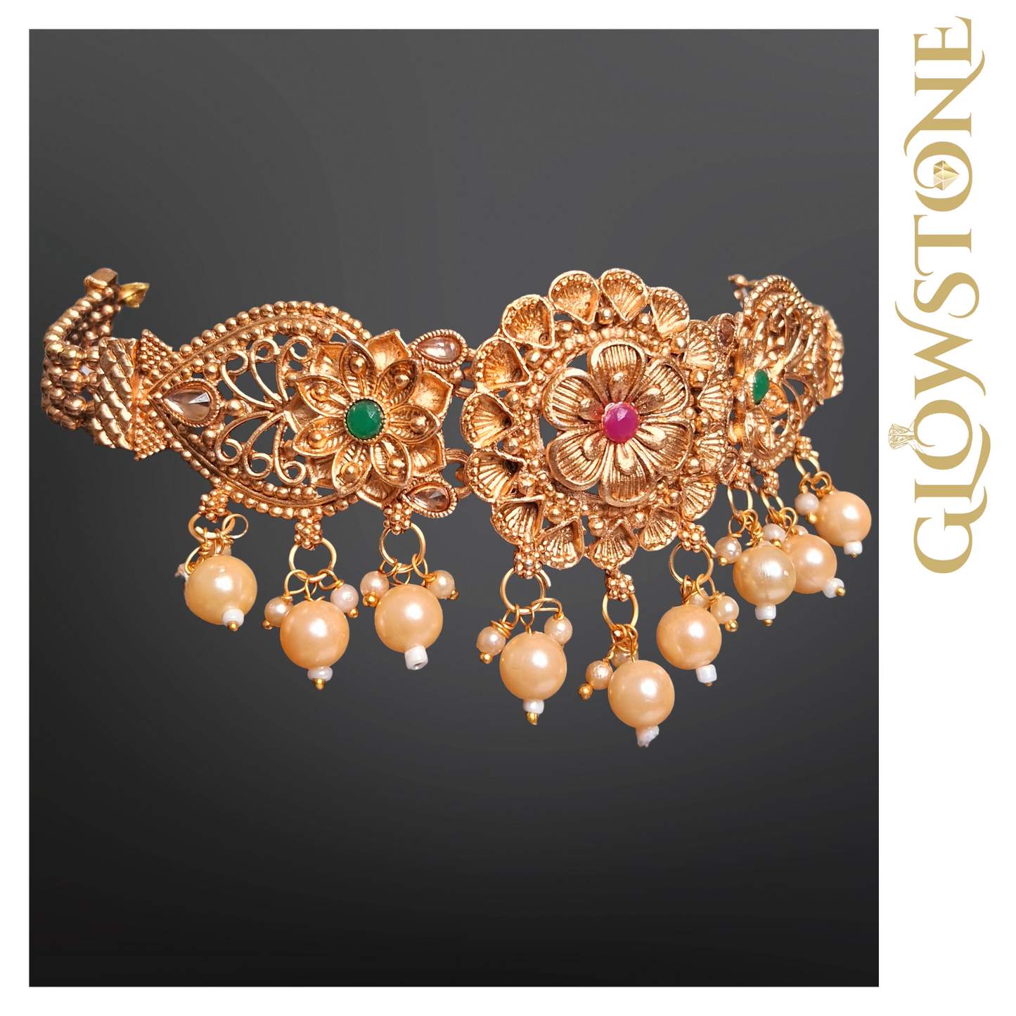 Glowstone Antique Rajwadi Pearl Choker Set