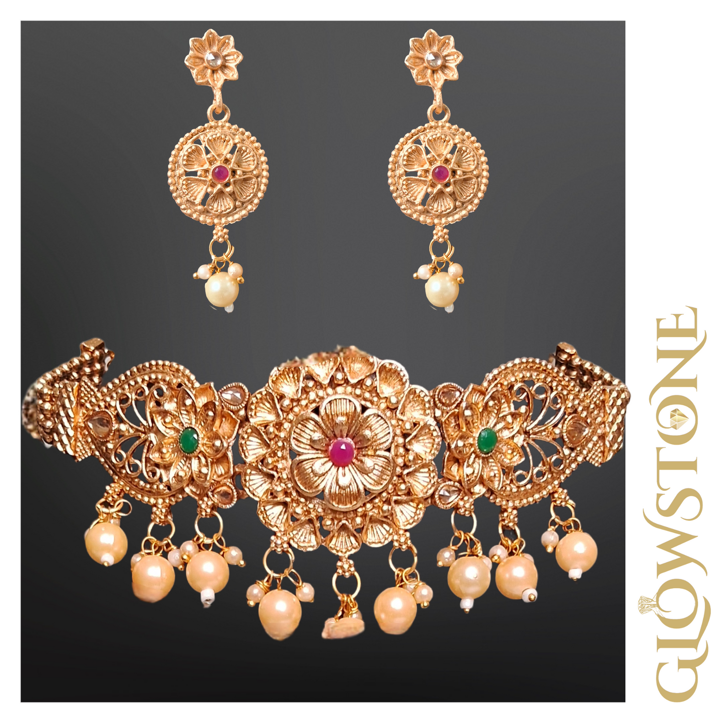 Glowstone Antique Rajwadi Pearl Choker Set