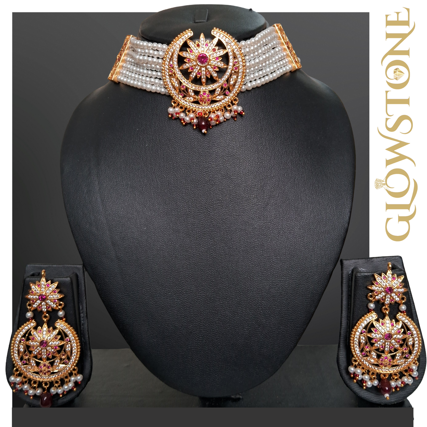 Glowstone Celestial Pearl Bloom Elegance Necklace / Choker Set Traditional Rajputi