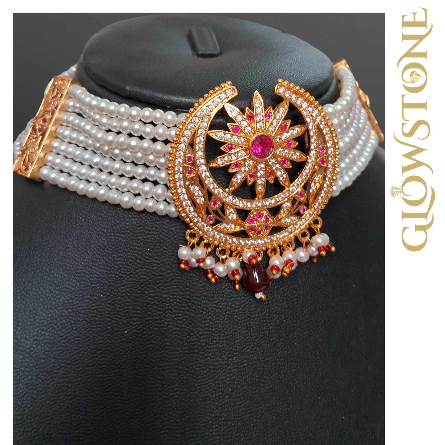 Glowstone Celestial Pearl Bloom Elegance Necklace / Choker Set Traditional Rajputi