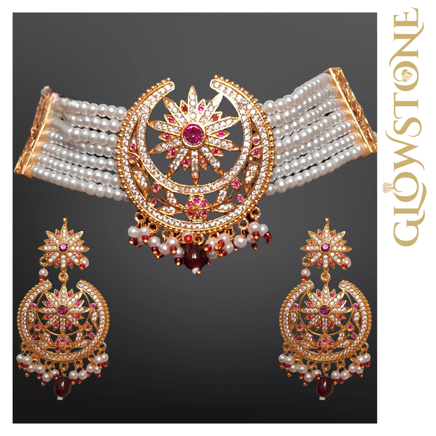 Glowstone Celestial Pearl Bloom Elegance Necklace / Choker Set Traditional Rajputi