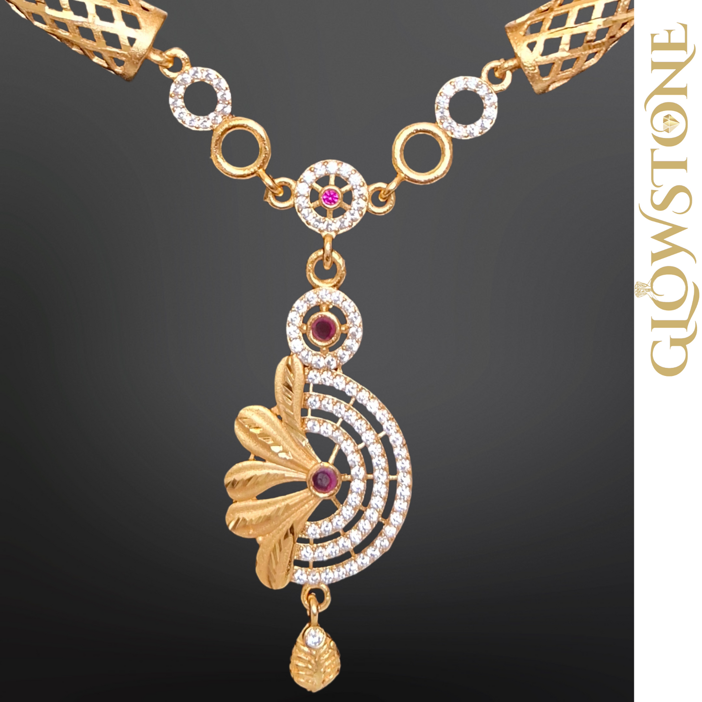 Glowstone Modern Designer Necklace Set with 1% Gold Polish & Stone Detailing
