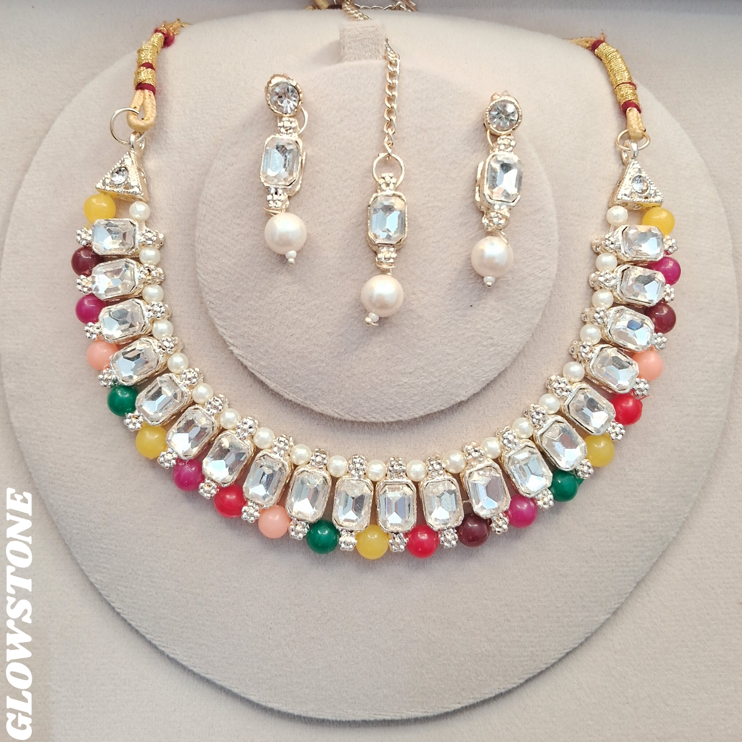 Glowstone Ethnic Charm Necklace Set – Kundan & Pearl Edition