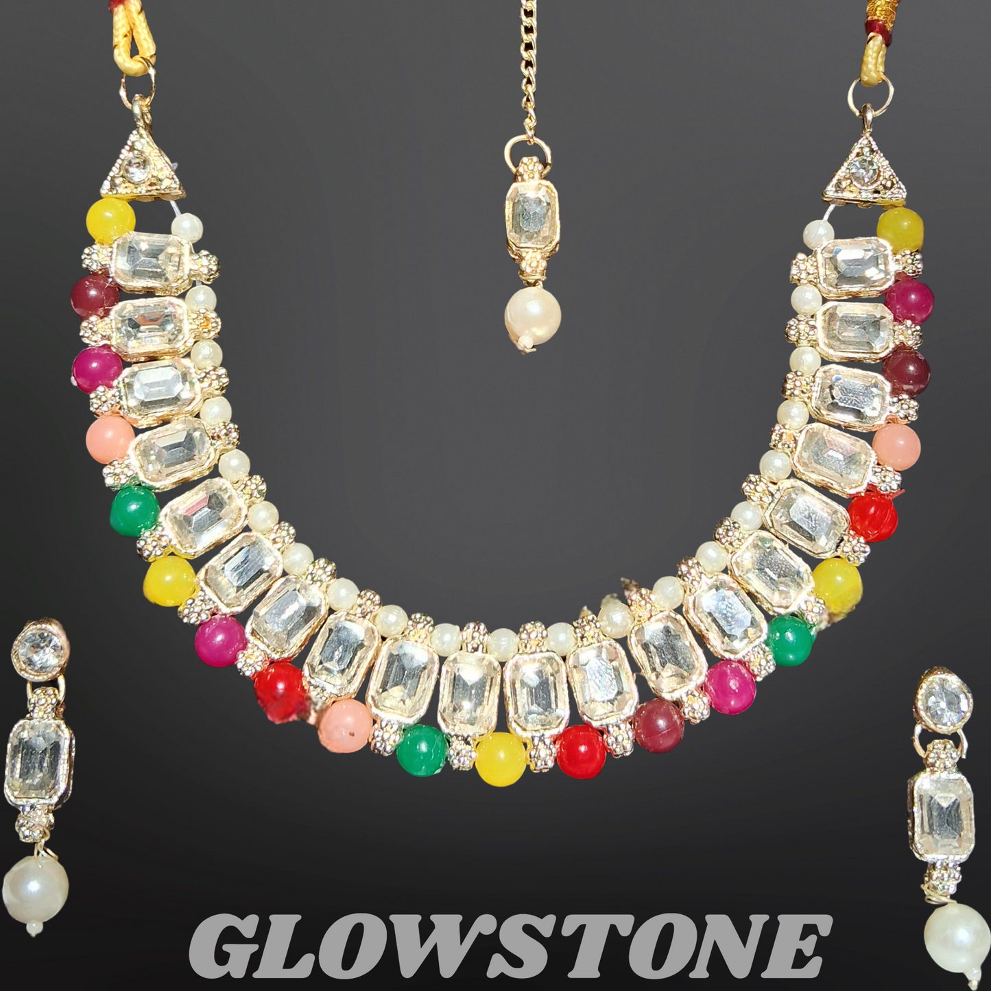 Glowstone Ethnic Charm Necklace Set – Kundan & Pearl Edition