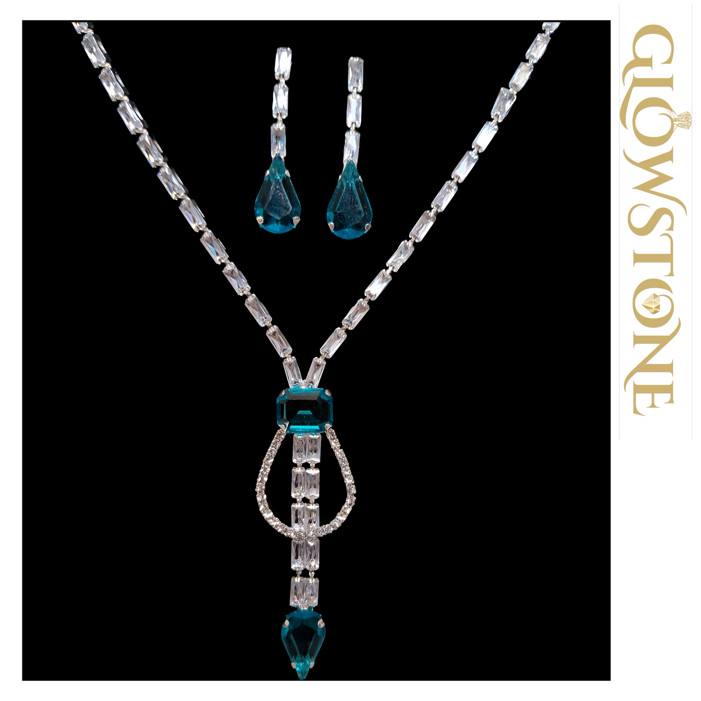 Glowstone Teal Elegance Crystal Blue Necklace Set