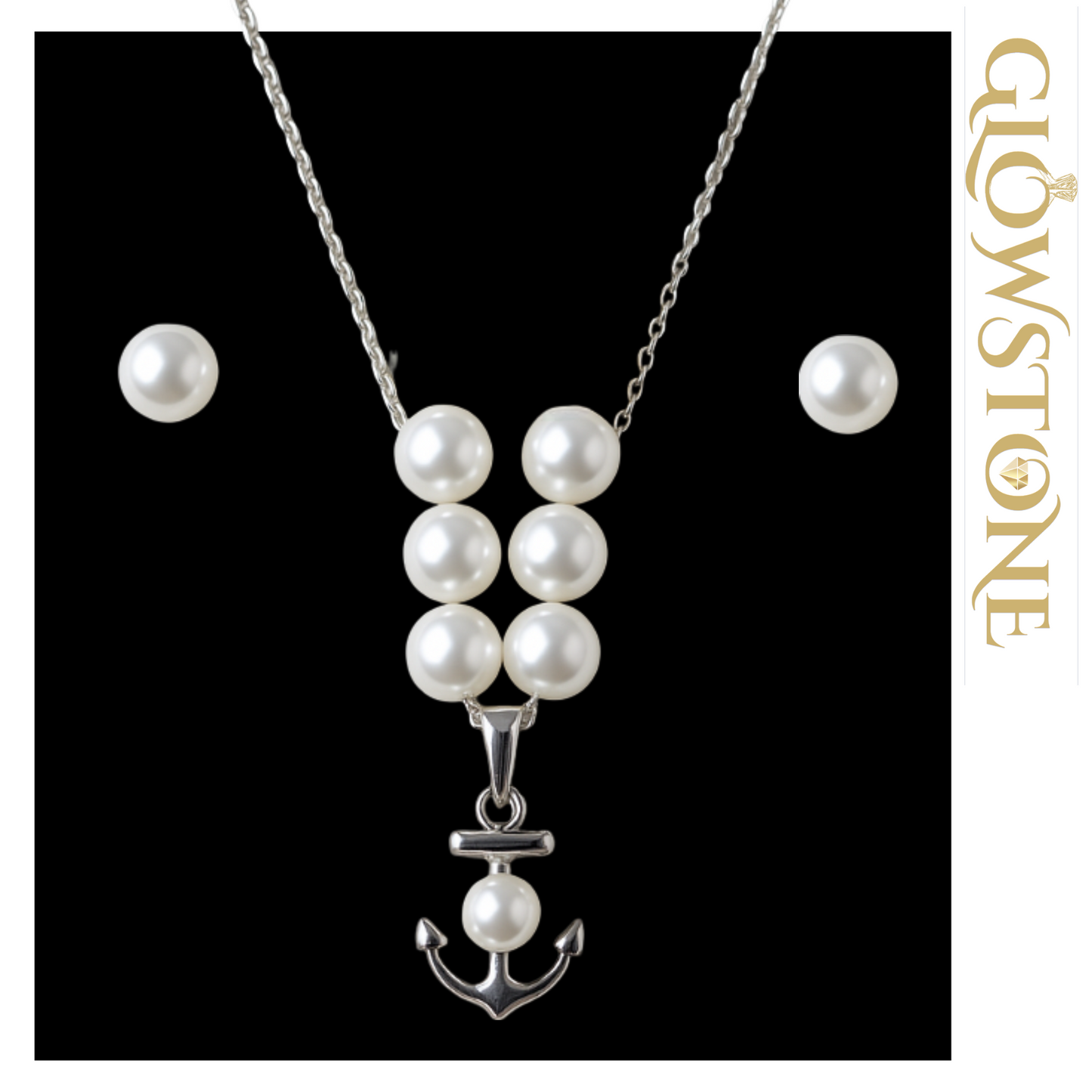 Glowstone Elegant Pearl & Anchor Pendant Set