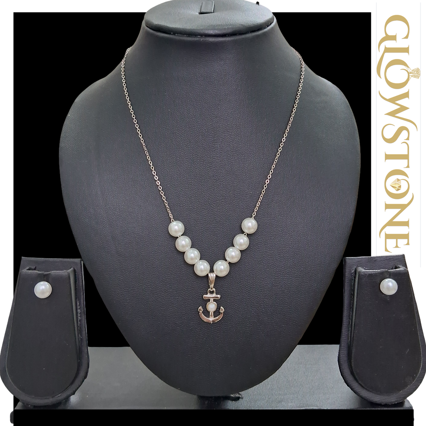 Glowstone Elegant Pearl & Anchor Pendant Set