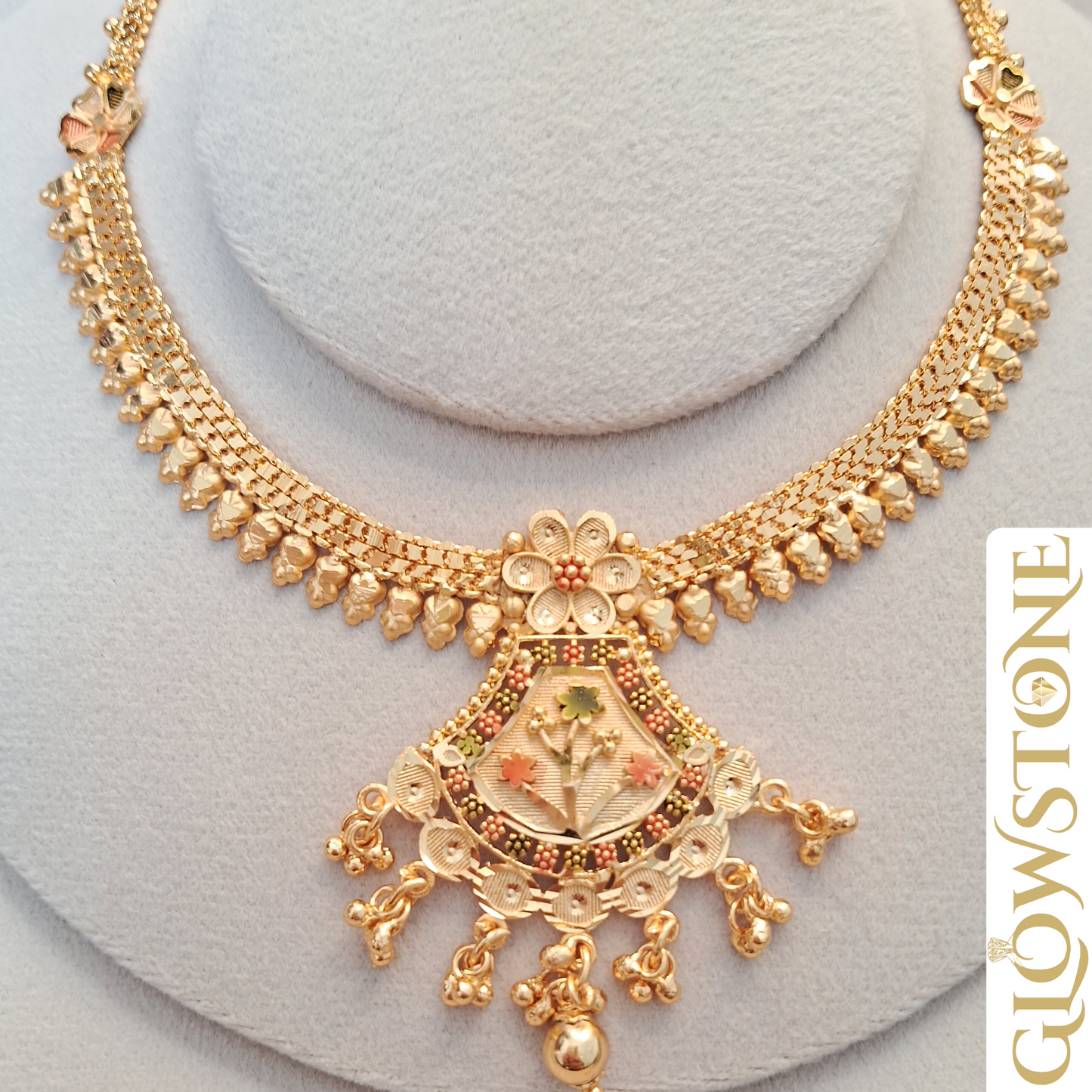 Glowstone Floral Harmony Antique Gold Necklace Set