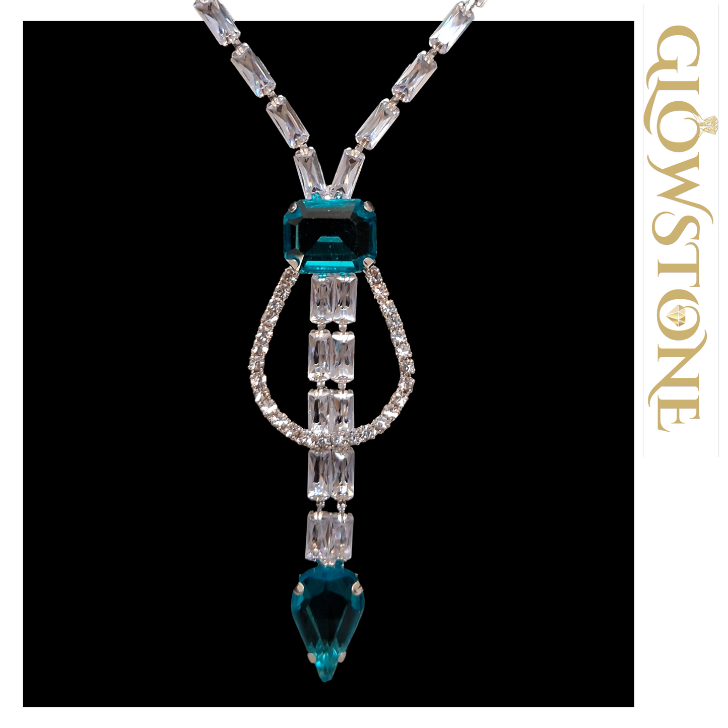 Glowstone Teal Elegance Crystal Blue Necklace Set