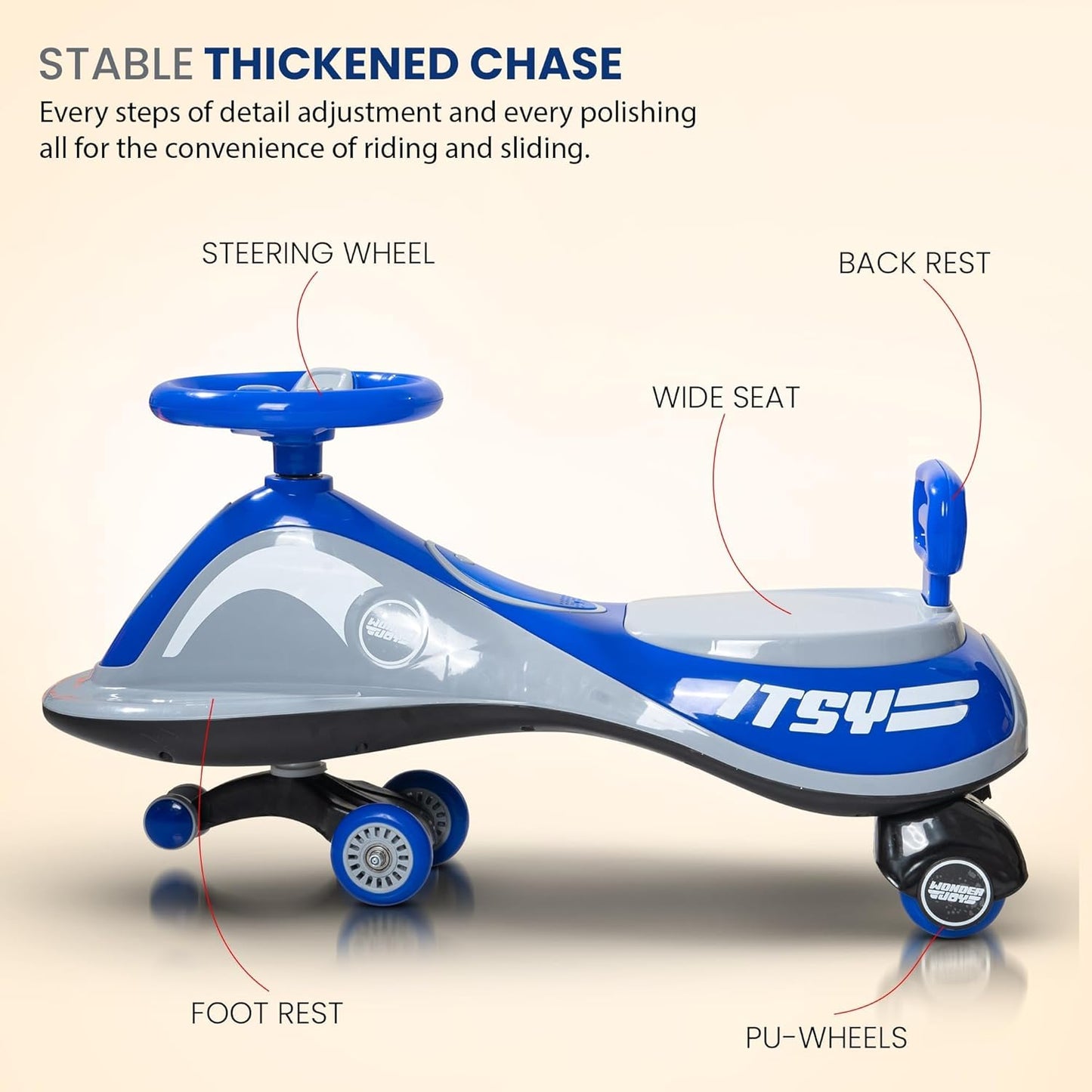 Maababy Kids Magic Swing Cars for Kids, Twister Ride on Toy Kids Car with Led Lights, Scratch Free PP Wheels, Music |Push Ride on Baby Car| Magic Car for Kids 3 to 8 Years Boy Girl (GREY /BLUE)