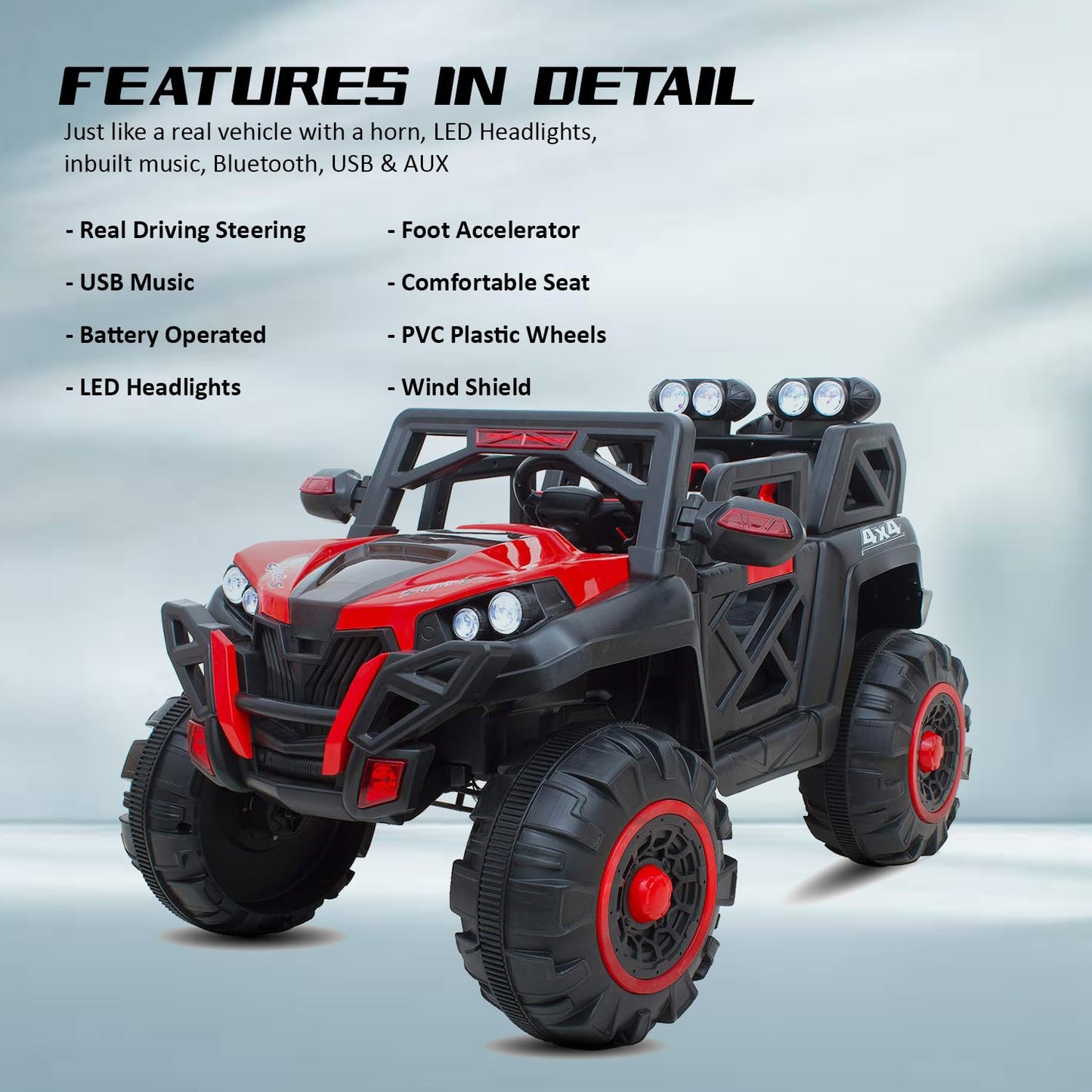 Kids Battery Operated 4x4 Big Size2188 Jeep 12V Battery Jeep Battery Operated Ride On - Red
