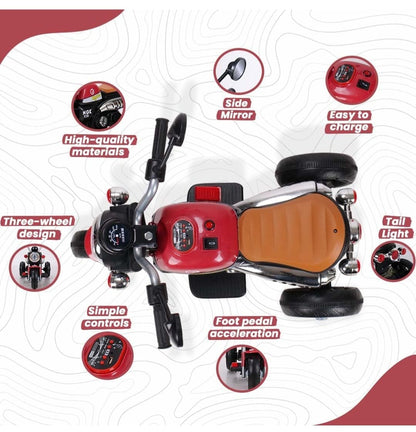 Maababy  monkey Kids' Battery-Operated Bike - Forward/Backward Control, Variable Speed Pedal, LED Lights, Music, USB/Aux Port - BIS Certified, Comfort Seat, Playtime - Ages 1-5 Years RED