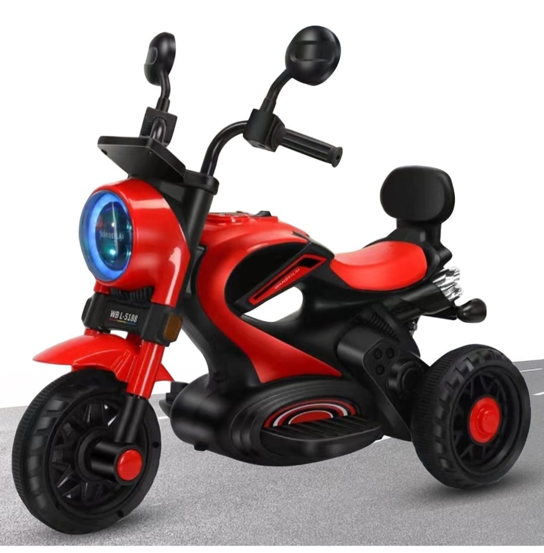 Maababy  Super Harley Kids' Battery-Operated Bike - Forward/Backward Control, Variable Speed Pedal, LED Lights, Music, USB/Aux Port - BIS Certified, Comfort Seat, Playtime - Ages 1-5 Years RED