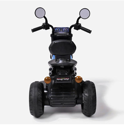 Maababy  Super Harley Kids' Battery-Operated Bike - Forward/Backward Control, Variable Speed Pedal, LED Lights, Music, USB/Aux Port - BIS Certified, Comfort Seat, Playtime - Ages 1-5 Years (BLUE)