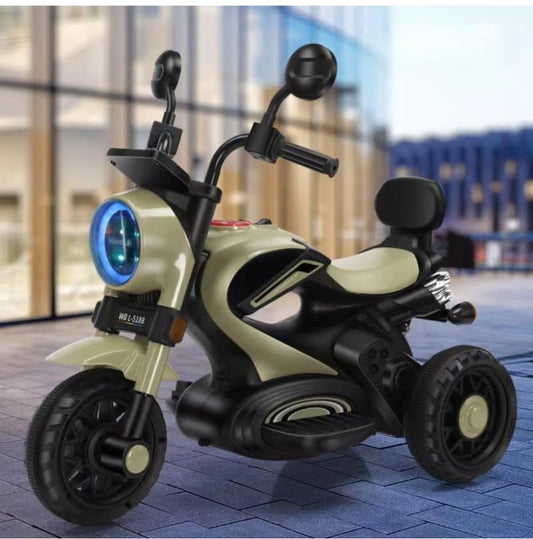 Maababy Super Harley Kids' Battery-Operated Bike - Forward/Backward Control, Variable Speed Pedal, LED Lights, Music, USB/Aux Port - BIS Certified, Comfort Seat, Playtime - Ages 1-5 Years - Golden