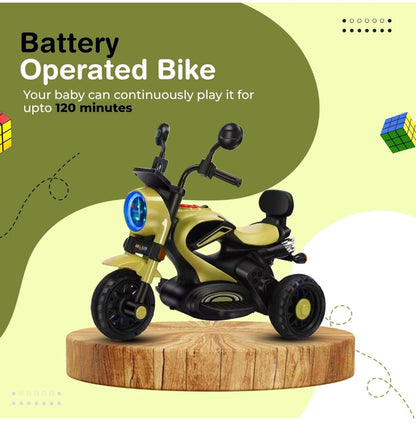 Maababy Super Harley Kids' Battery-Operated Bike - Forward/Backward Control, Variable Speed Pedal, LED Lights, Music, USB/Aux Port - BIS Certified, Comfort Seat, Playtime - Ages 1-5 Years - Golden