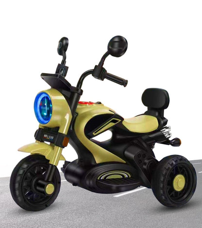 Maababy Super Harley Kids' Battery-Operated Bike - Forward/Backward Control, Variable Speed Pedal, LED Lights, Music, USB/Aux Port - BIS Certified, Comfort Seat, Playtime - Ages 1-5 Years - Golden