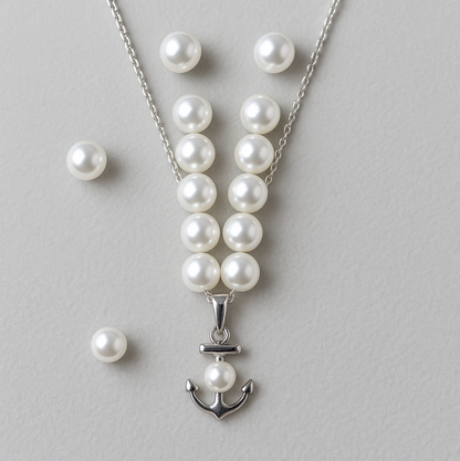 Glowstone Elegant Pearl & Anchor Pendant Set
