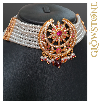 Glowstone Celestial Pearl Bloom Elegance Necklace / Choker Set Traditional Rajputi