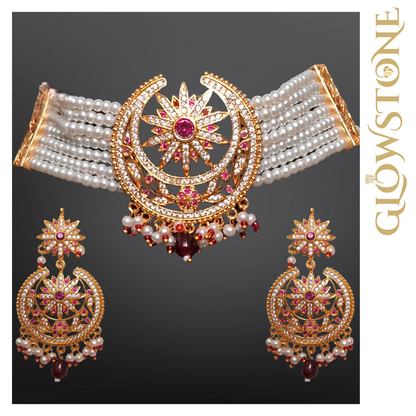 Glowstone Celestial Pearl Bloom Elegance Necklace / Choker Set Traditional Rajputi