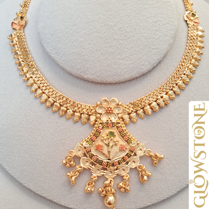 Glowstone Floral Harmony Antique Gold Necklace Set