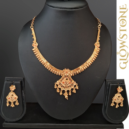 Glowstone Floral Harmony Antique Gold Necklace Set